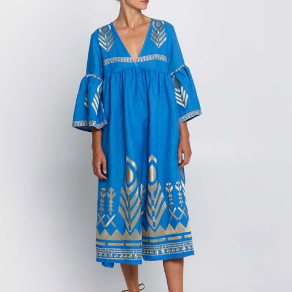 Greek Archaic Kori Gray linen Midi Dress XS